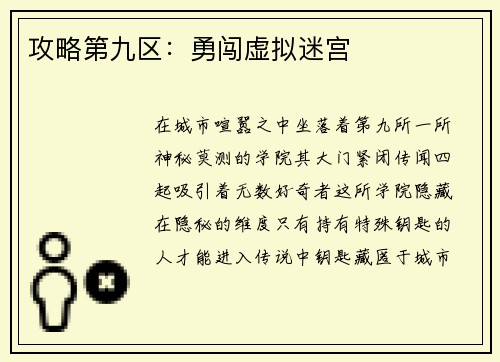 攻略第九区：勇闯虚拟迷宫